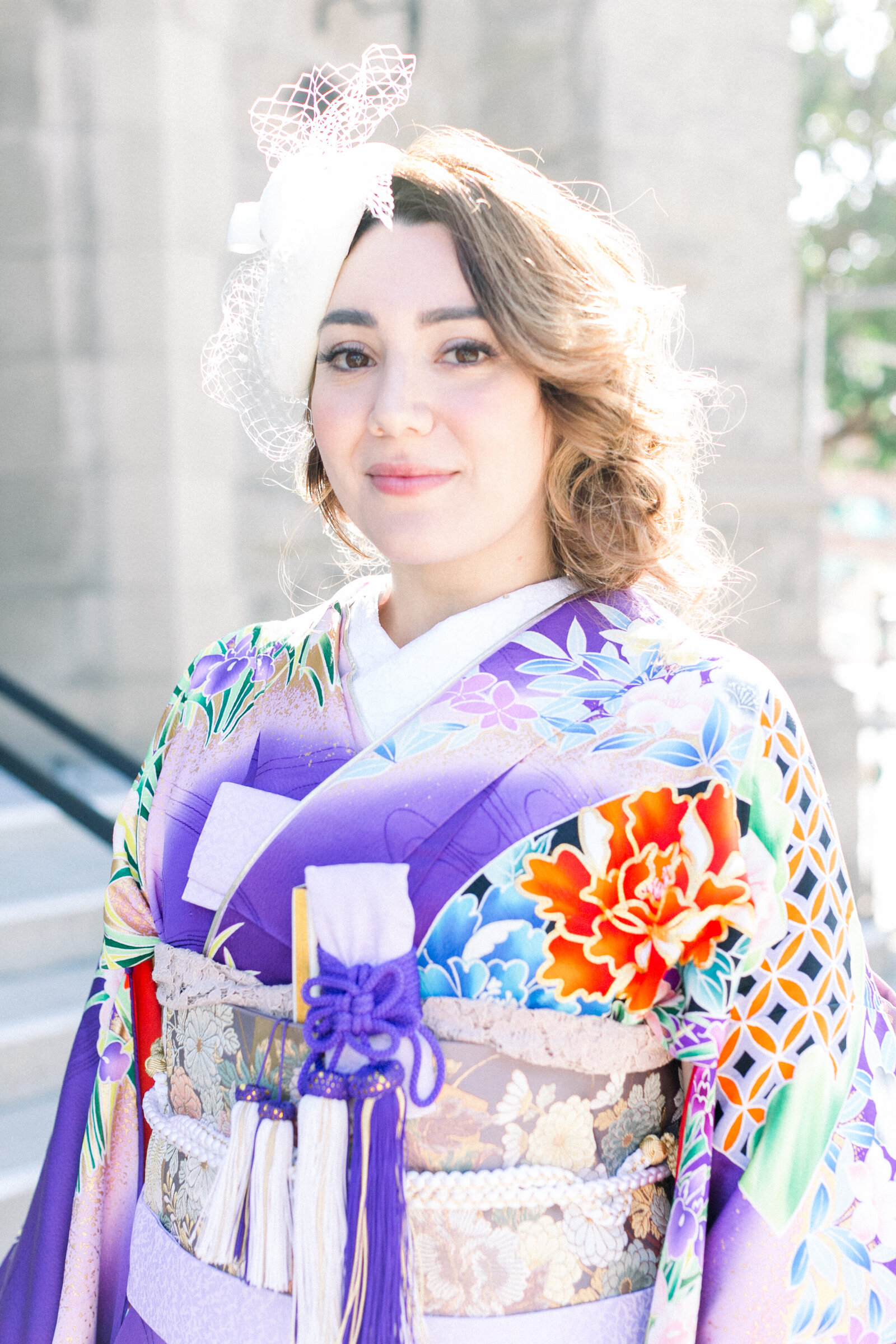 Bride in purple hikifurisode at All Saints Episcopal Church | 着物レンタル 和婚 色打掛 オールセインツ教会