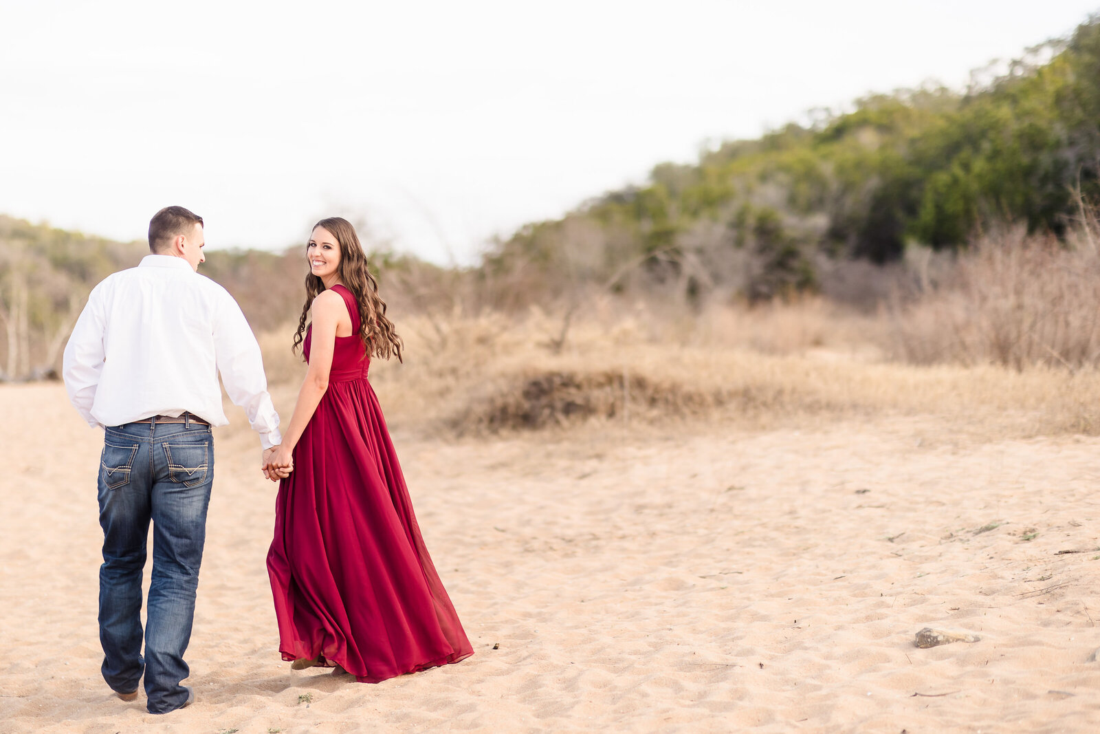 Couple celebrate their engagement  at Pedernales Falls State Park in Johnson City, Texas