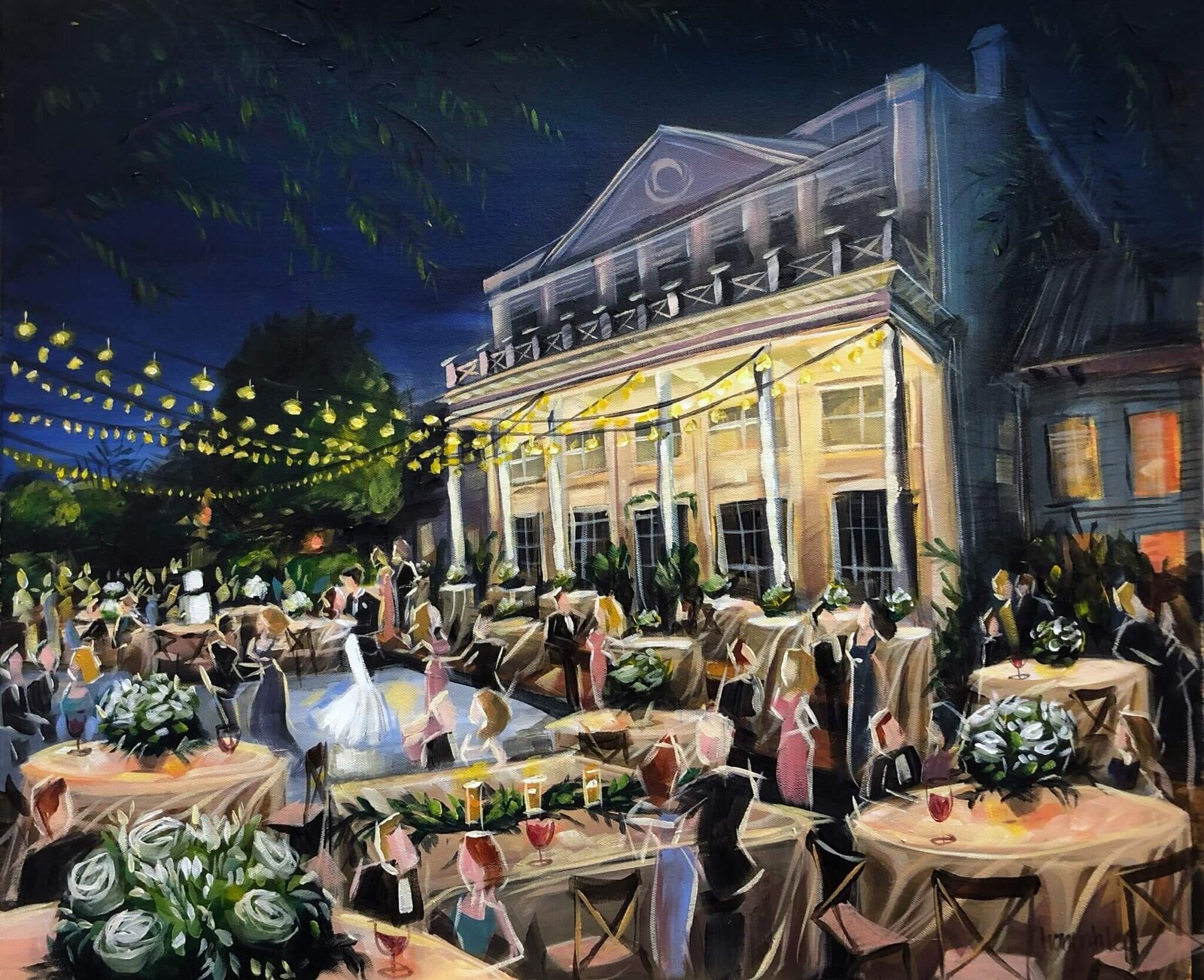 Aiken Live Wedding Painting of first dance at outdoor reception held at The Wilcox Wedding Venue - Elsey - Alexandra Madison Weddings