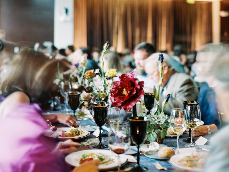 table decorations for a non traditional wedding at aspen meadows resort