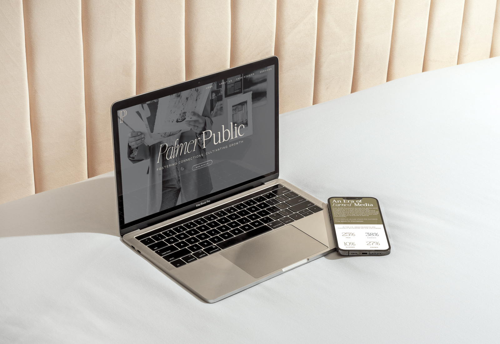 MacBook Pro Laptop Modern PSD Mockup Template with iPhone 12 Pro-min