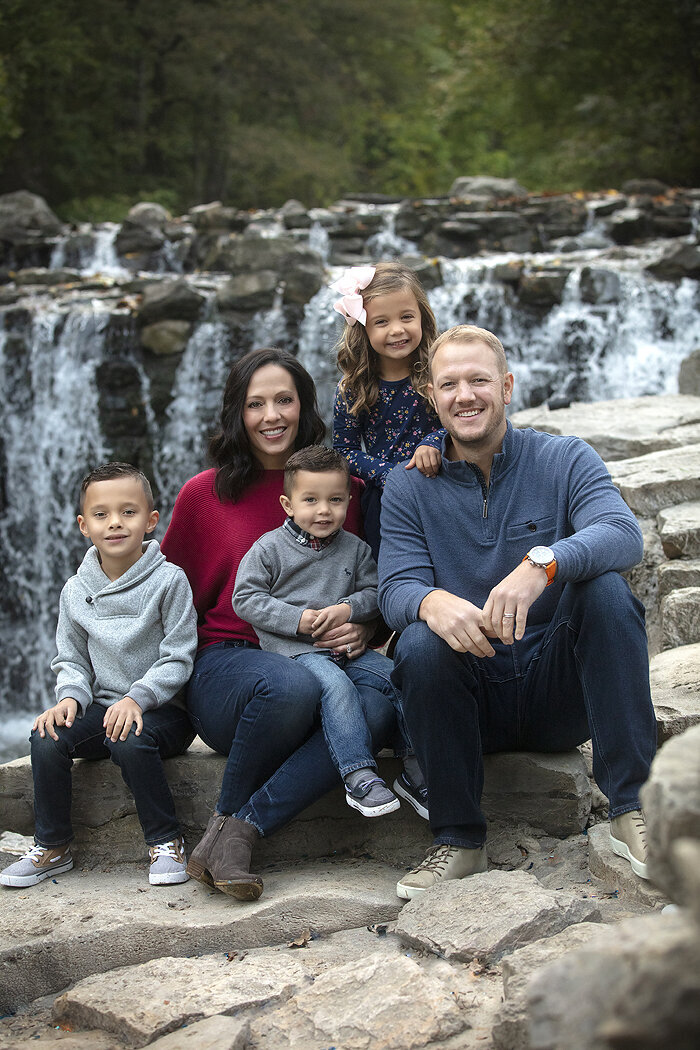 Dallas family at waterfall in Prairie Creek Park