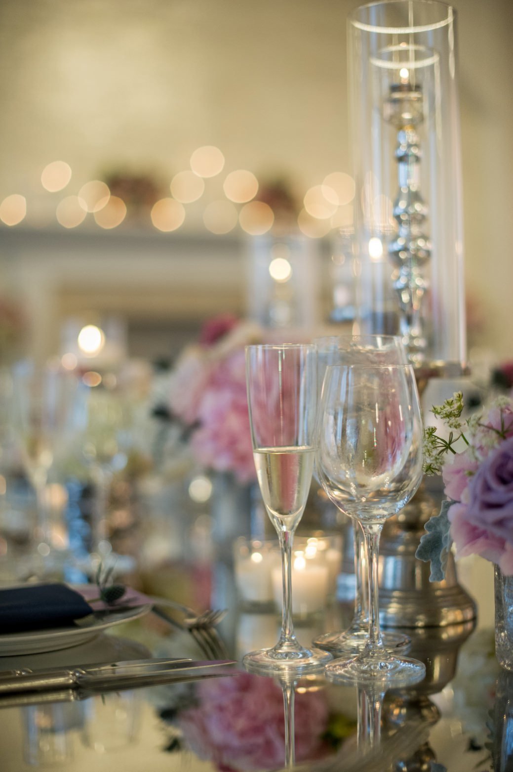 Modern tablescape in purple, blush and navy at Belle Mer in Newport, RI