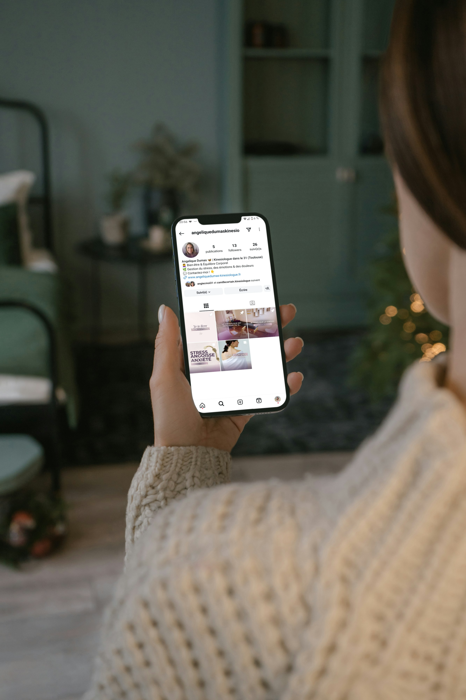 Aperçu du compte Instagram d'Angelique Dumas, une kinésiologue.