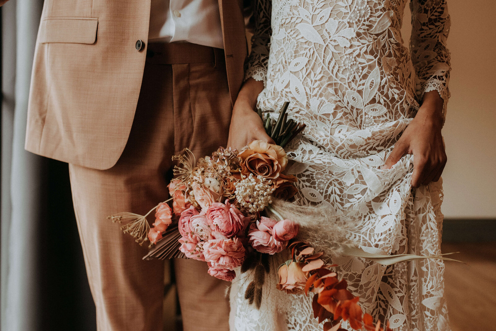 colorful boho bridal bouquet by Rose Moss Designs