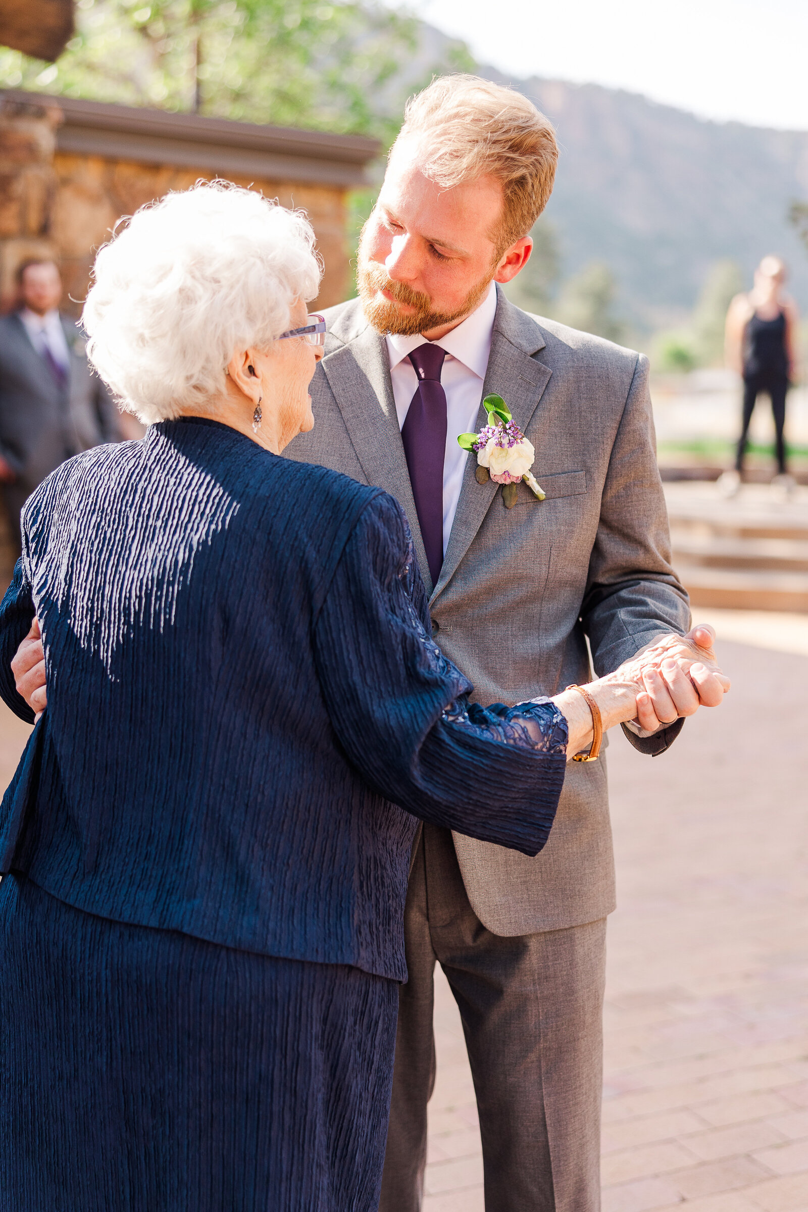 A sweet moment as the groom dances with his grandmother at his Ridgway State Park wedding reception