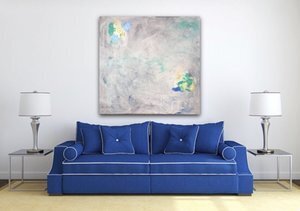 Art above couch, blue green and gold abstract art