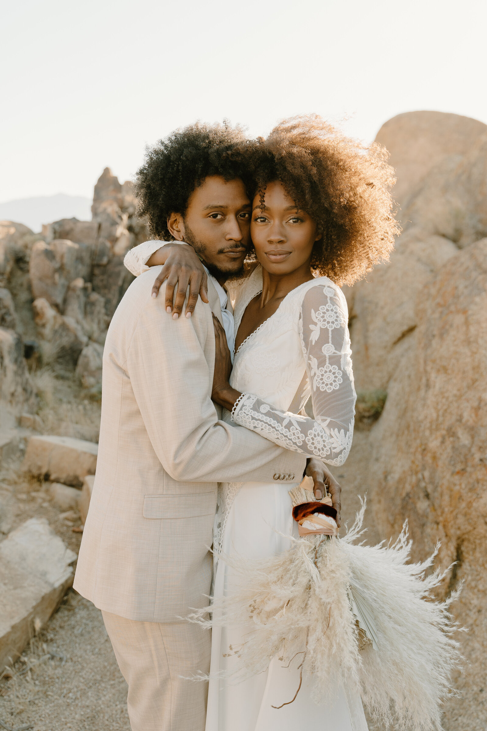 Sunrise elopement photography of a beautiful black couple in Lone Pine, California