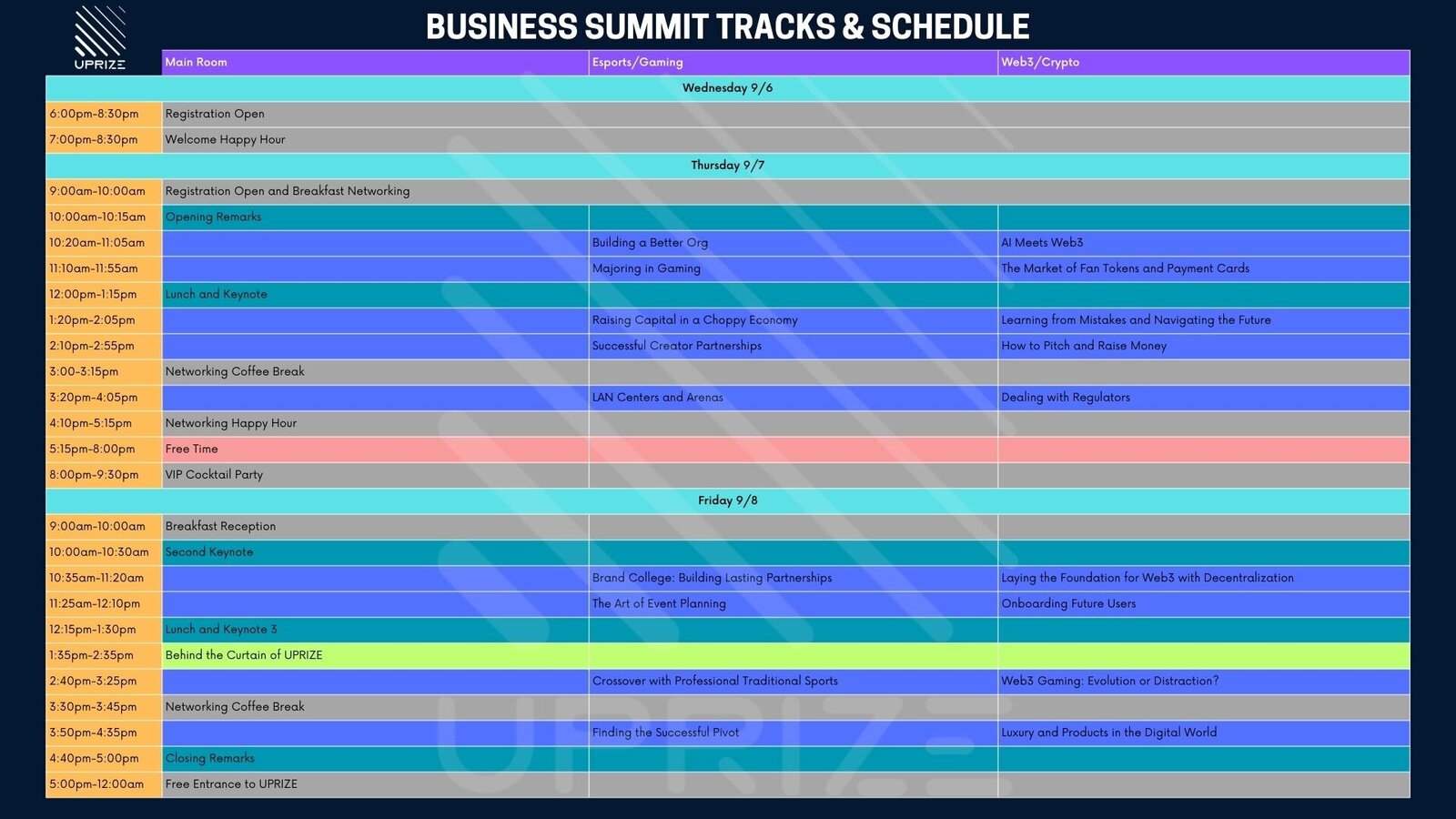 Business Summit Tracks and Schedule