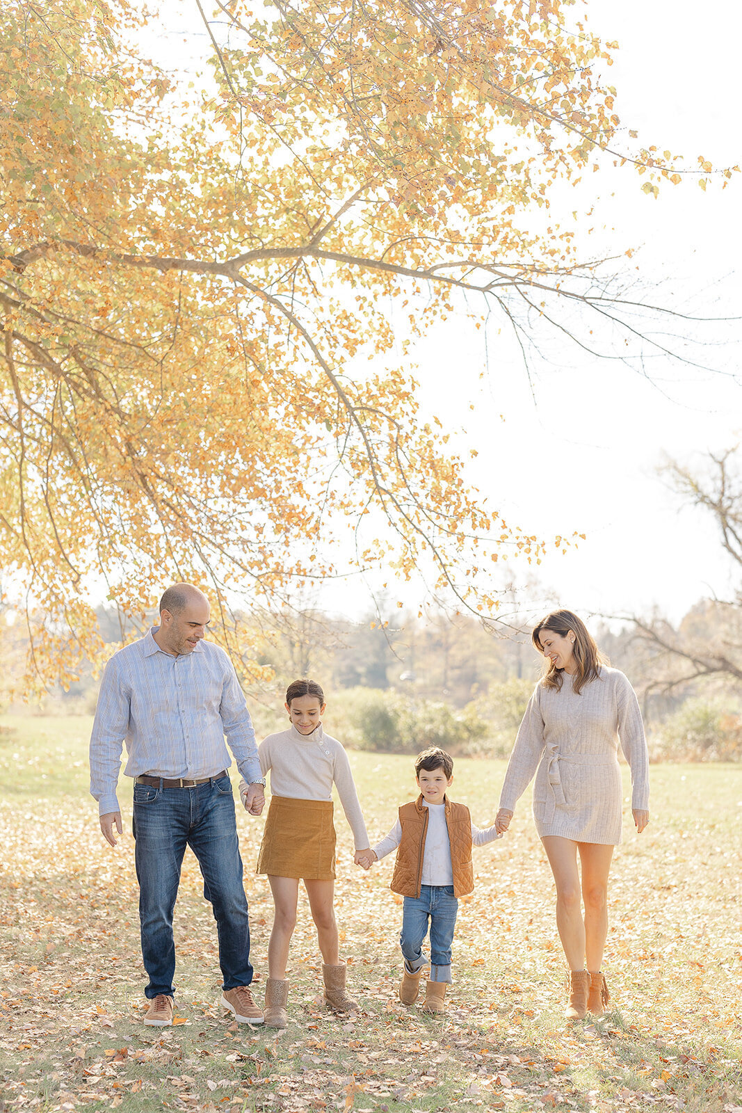 family walking during Warrenton, Virginia fall mini session
