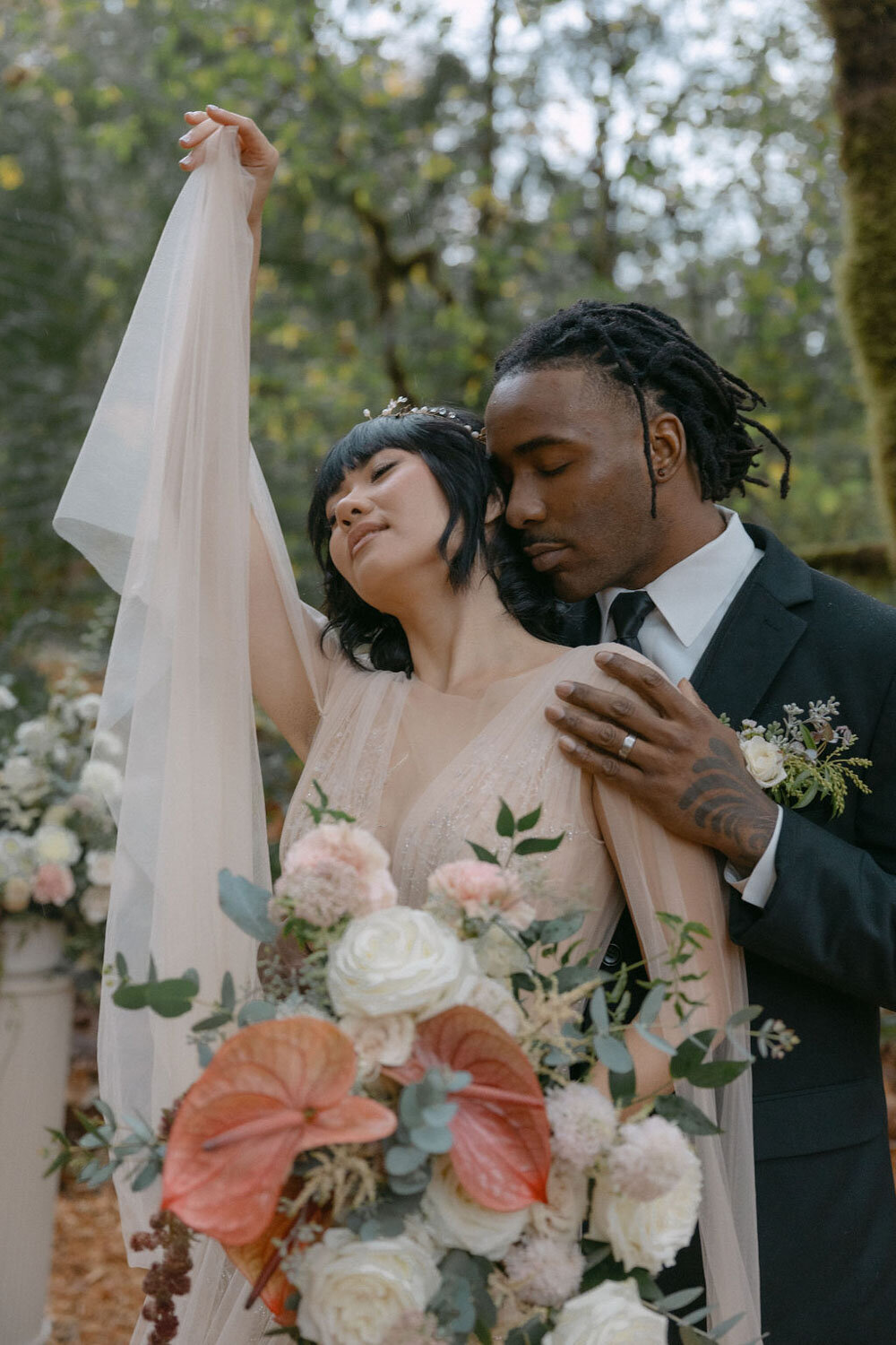 Bride and groom sweet moments outdoor