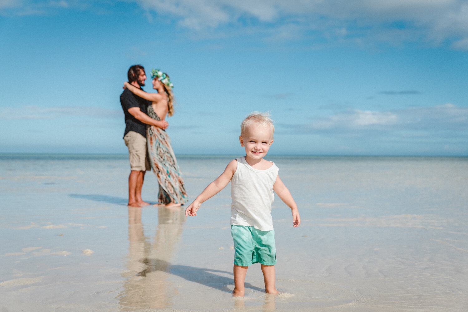 family on beach