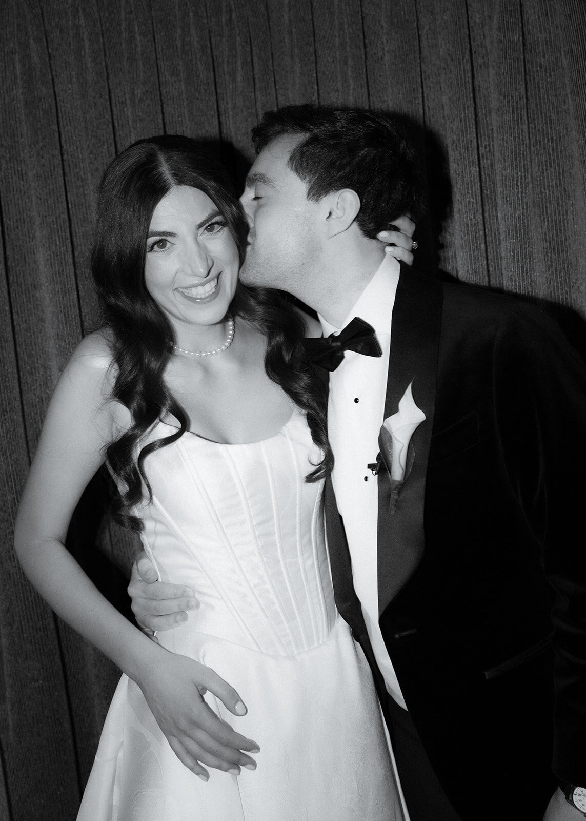 Joyful bride and groom in editorial wedding photography style