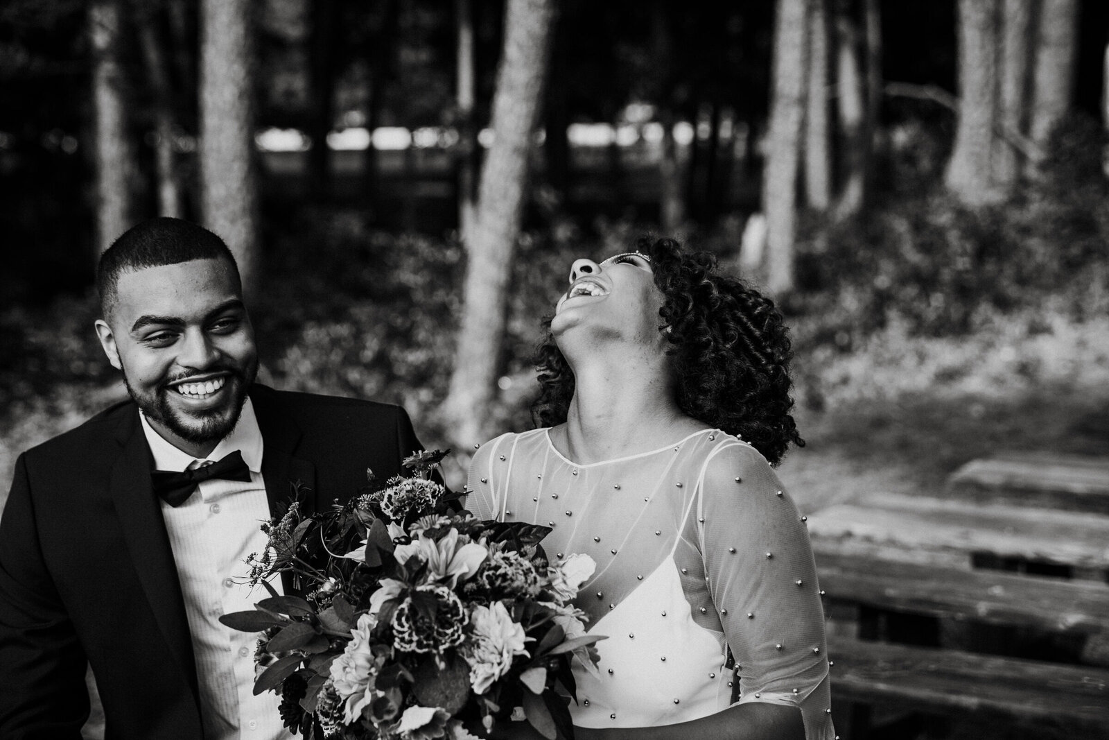 Candid Picture of Wedding Couple Laughing