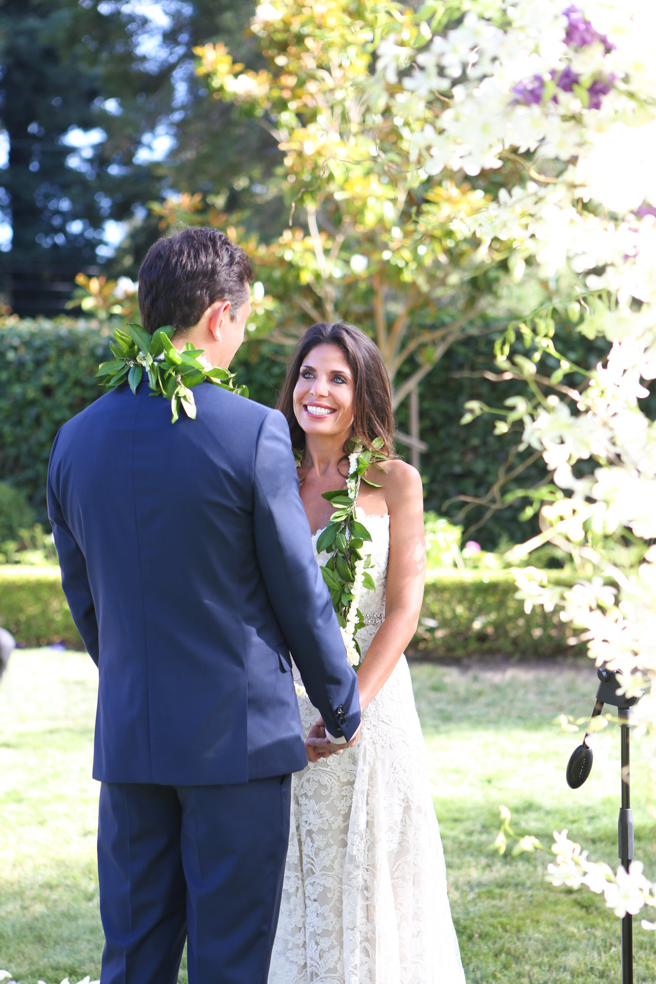 In stunning atherton wedding, bride and groom pose for a natural light portrait