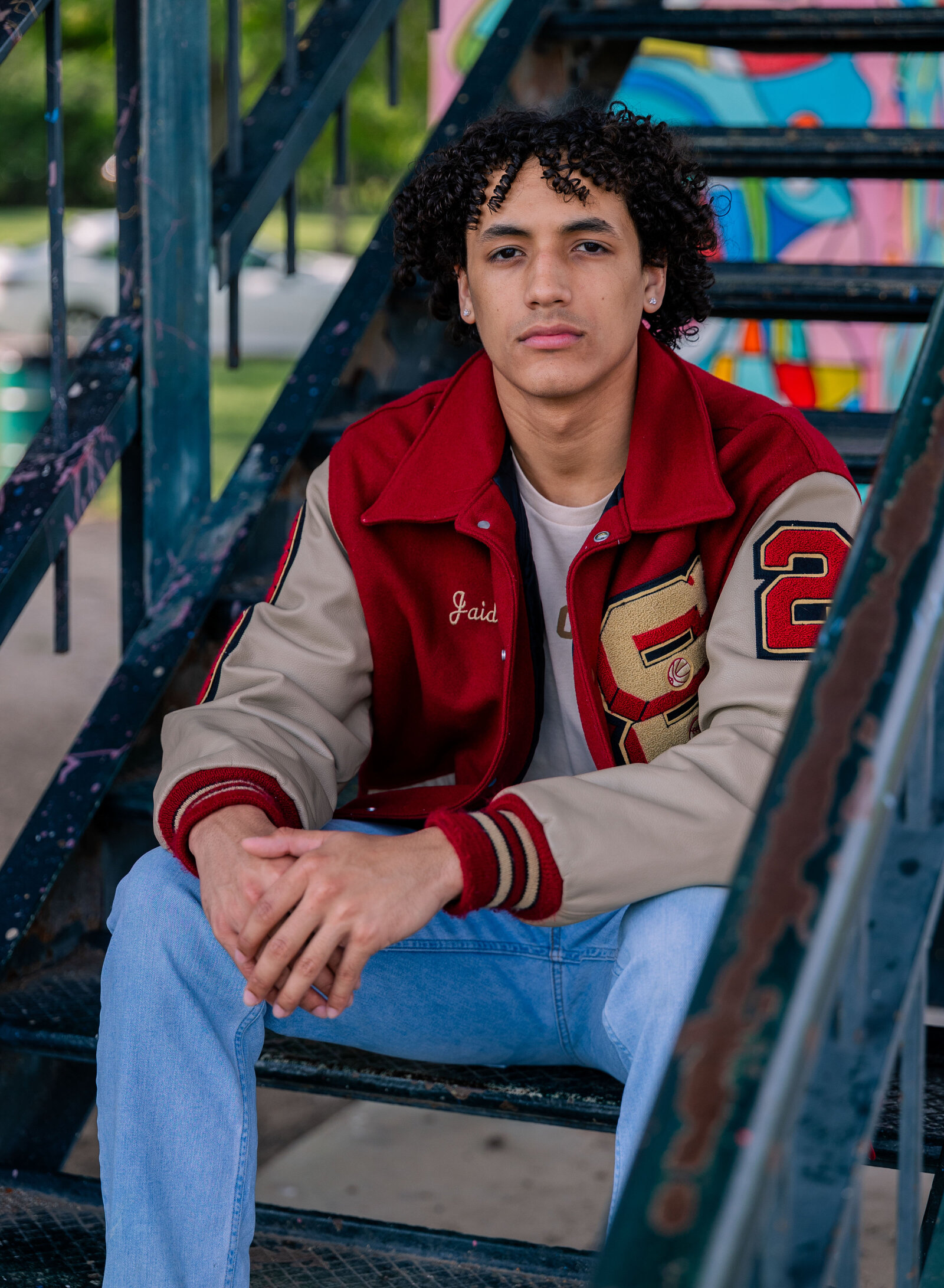 senior boy on stairs
