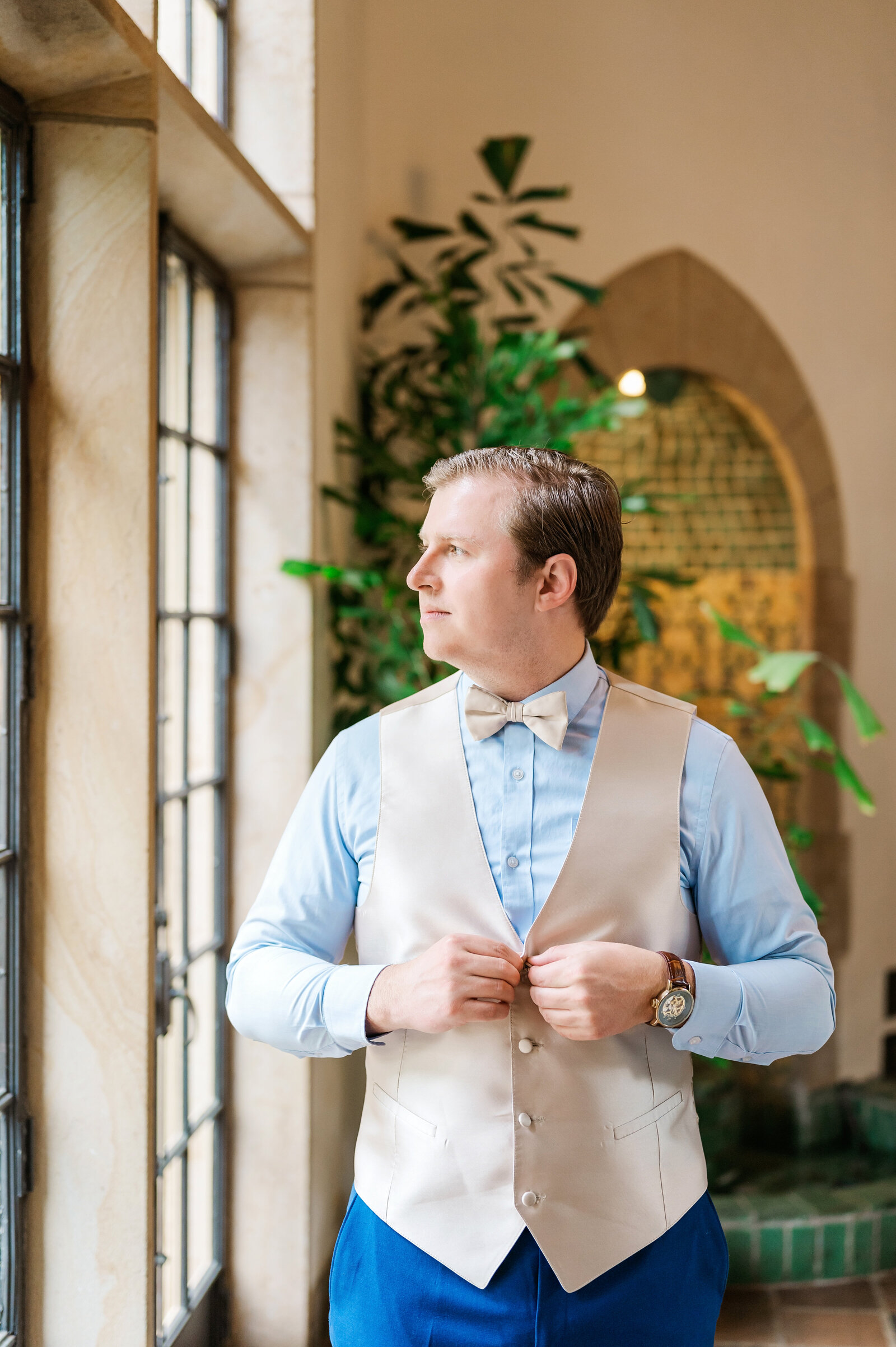 Groom getting ready at the Graylyn Estate Winston-Salem, NC