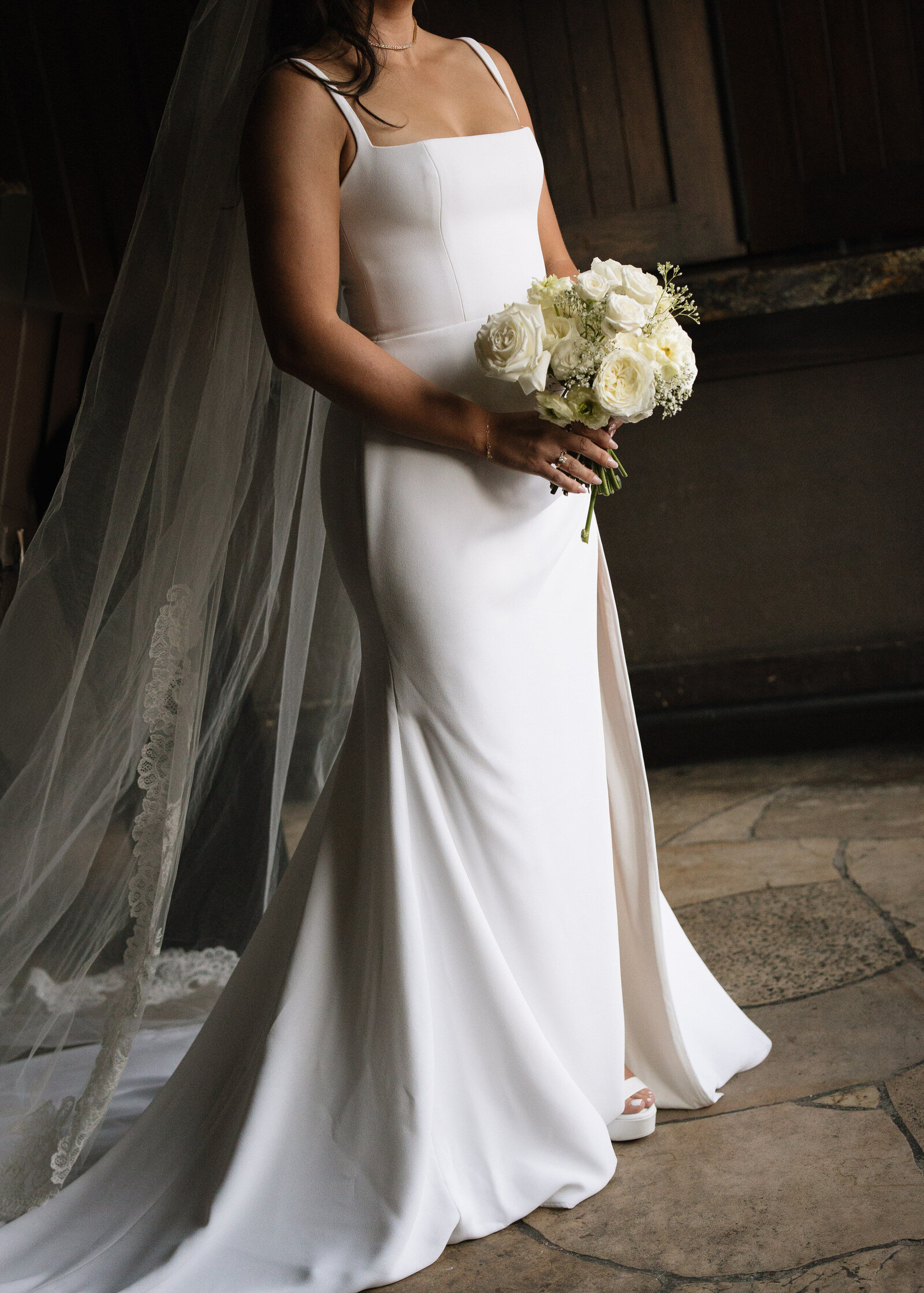 Bride posing with bouquet at wedding in Ketchum, Idaho