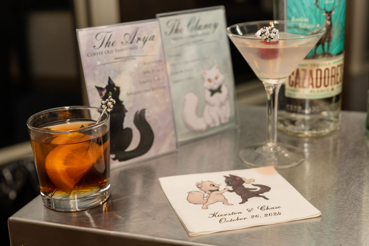 Wedding bar area with menu