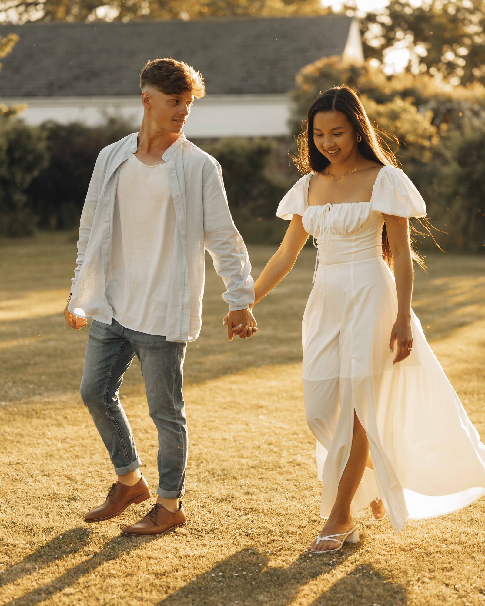 Couple walking at sunset