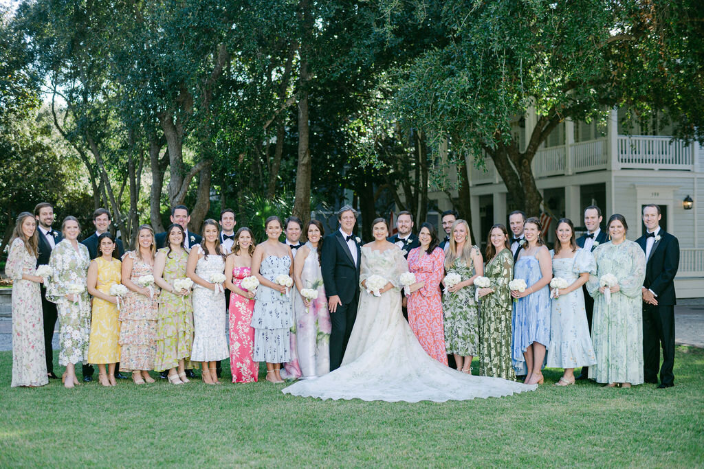 bride and groom with bridal  party for a beach wedding in Florida