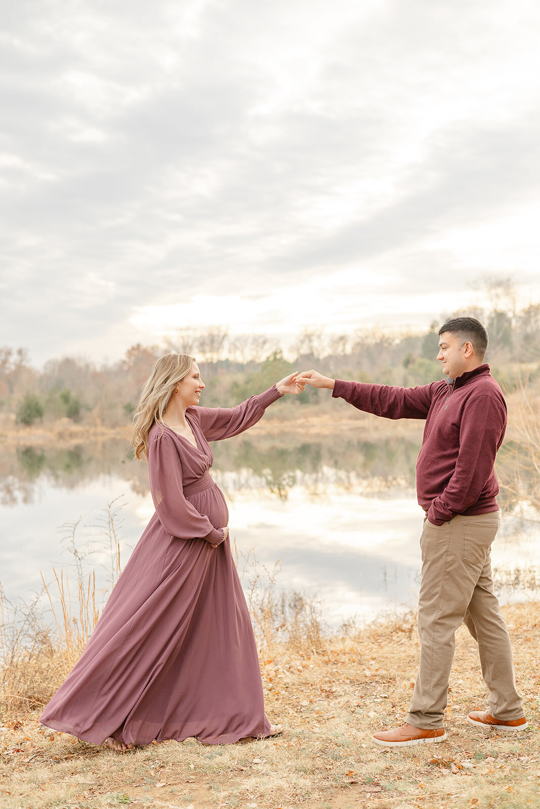 expecting couple dancing during Marshall, Virginia maternity photography
