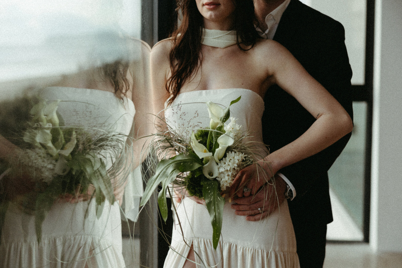 A close up detail photo of a bridal bouquet in Nova Scotia. 