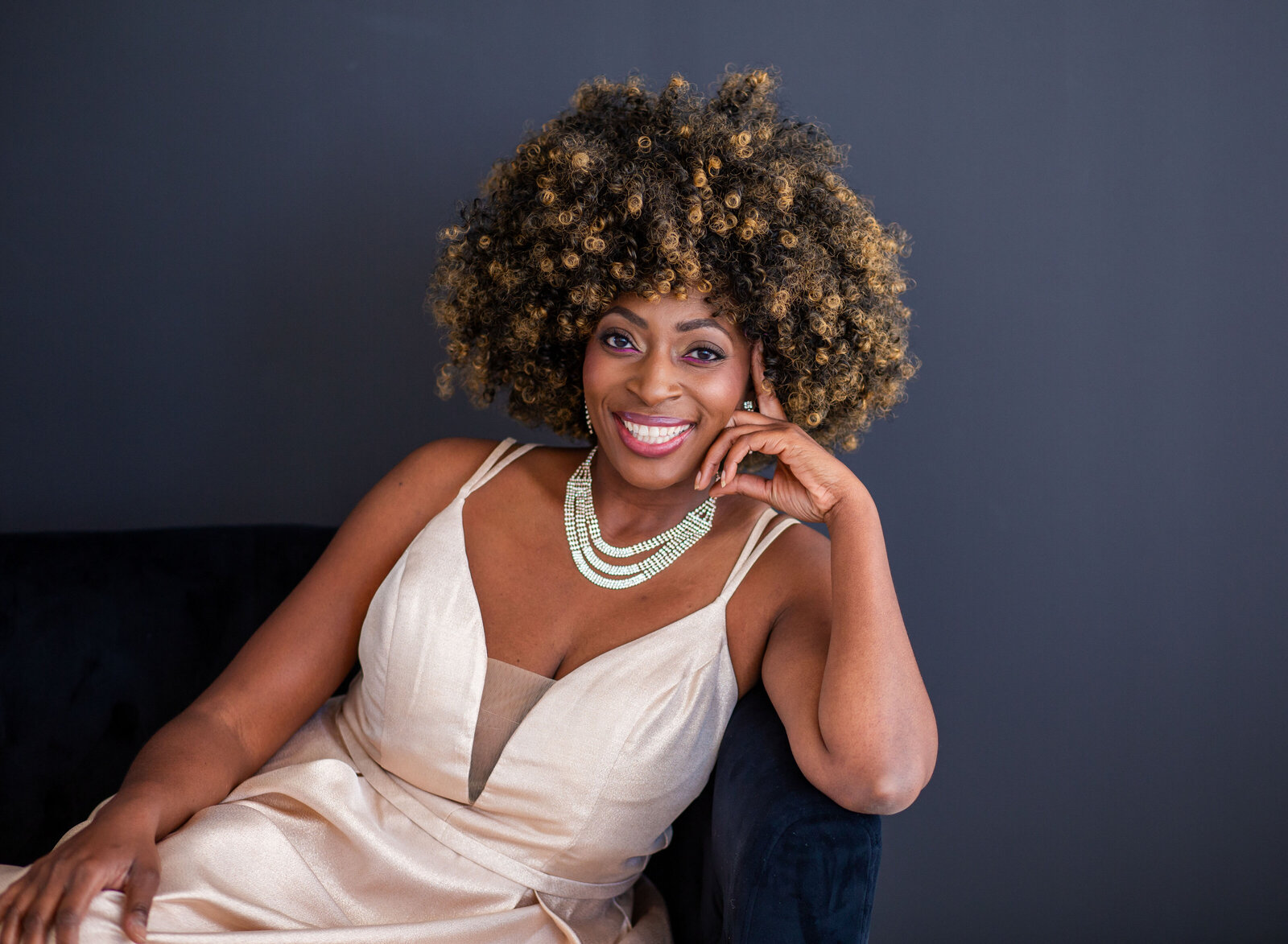 seated woman smiling casual