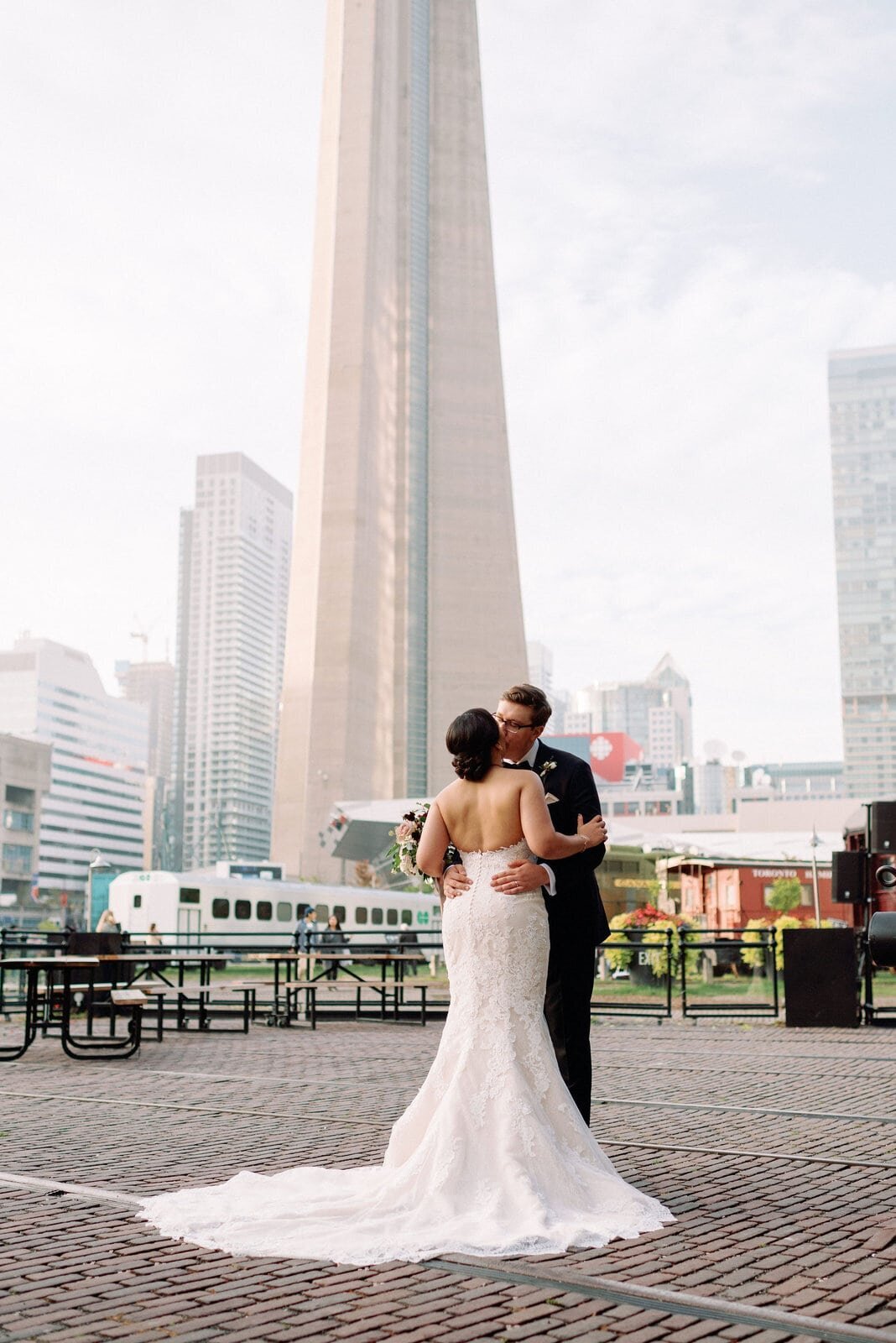 Modern Editorial Couples Portraits Steam Whistle Brewery Wedding  Toronto Wedding Venue Jacqueline James Photography CN Tower
