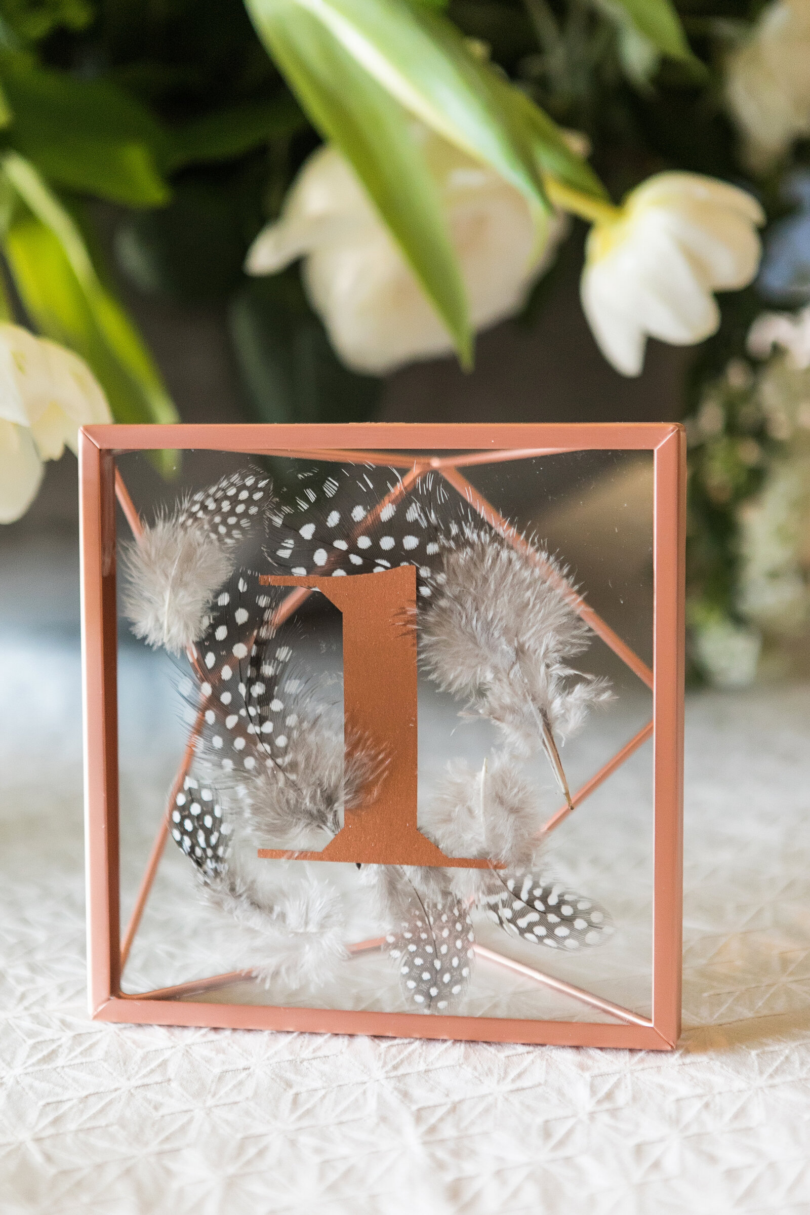 copper-feather-table-number