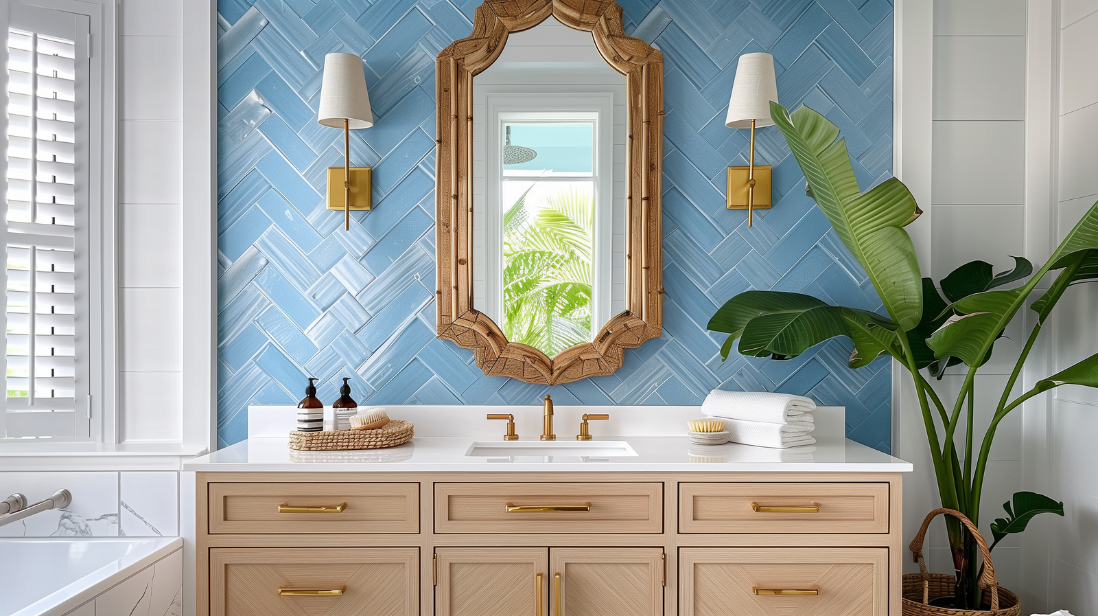 Beautiful traditional modern bathroom renovation with coastal colors.