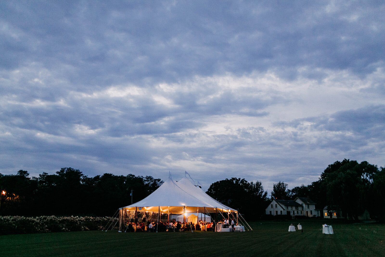 wedding white tent evening