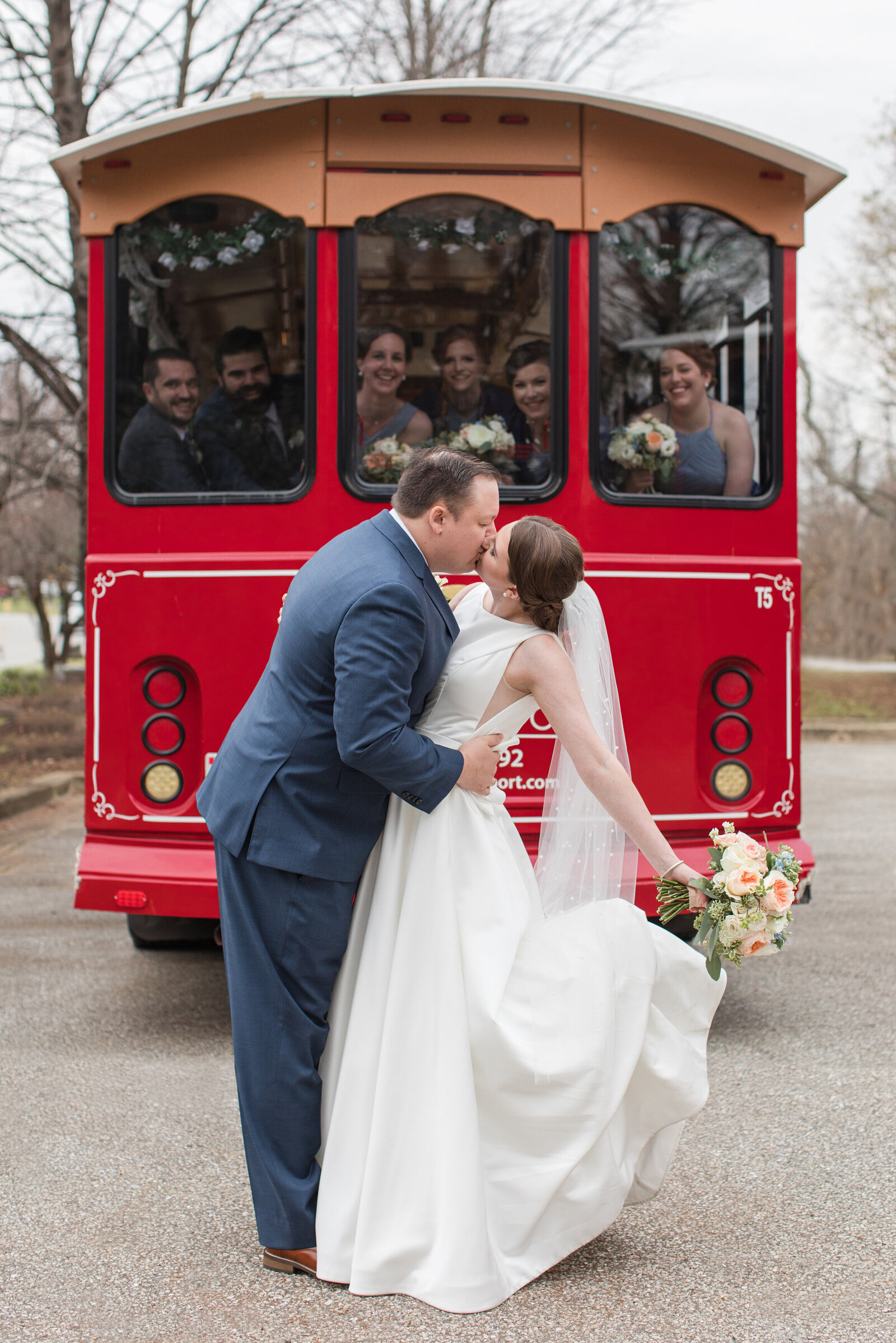 Annapolis Maryland wedding photo with historic trolley by Christa Rae Photography