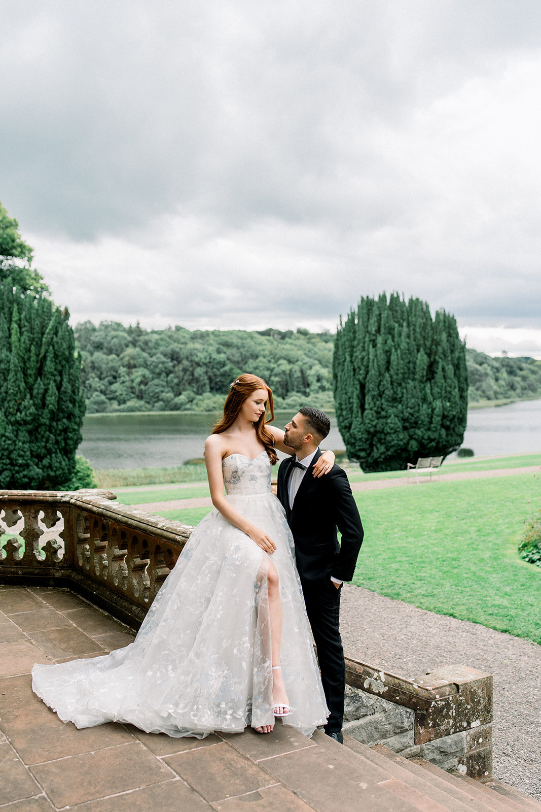 Bride and Groom’s Romantic Kiss at Castle Leslie, Ireland