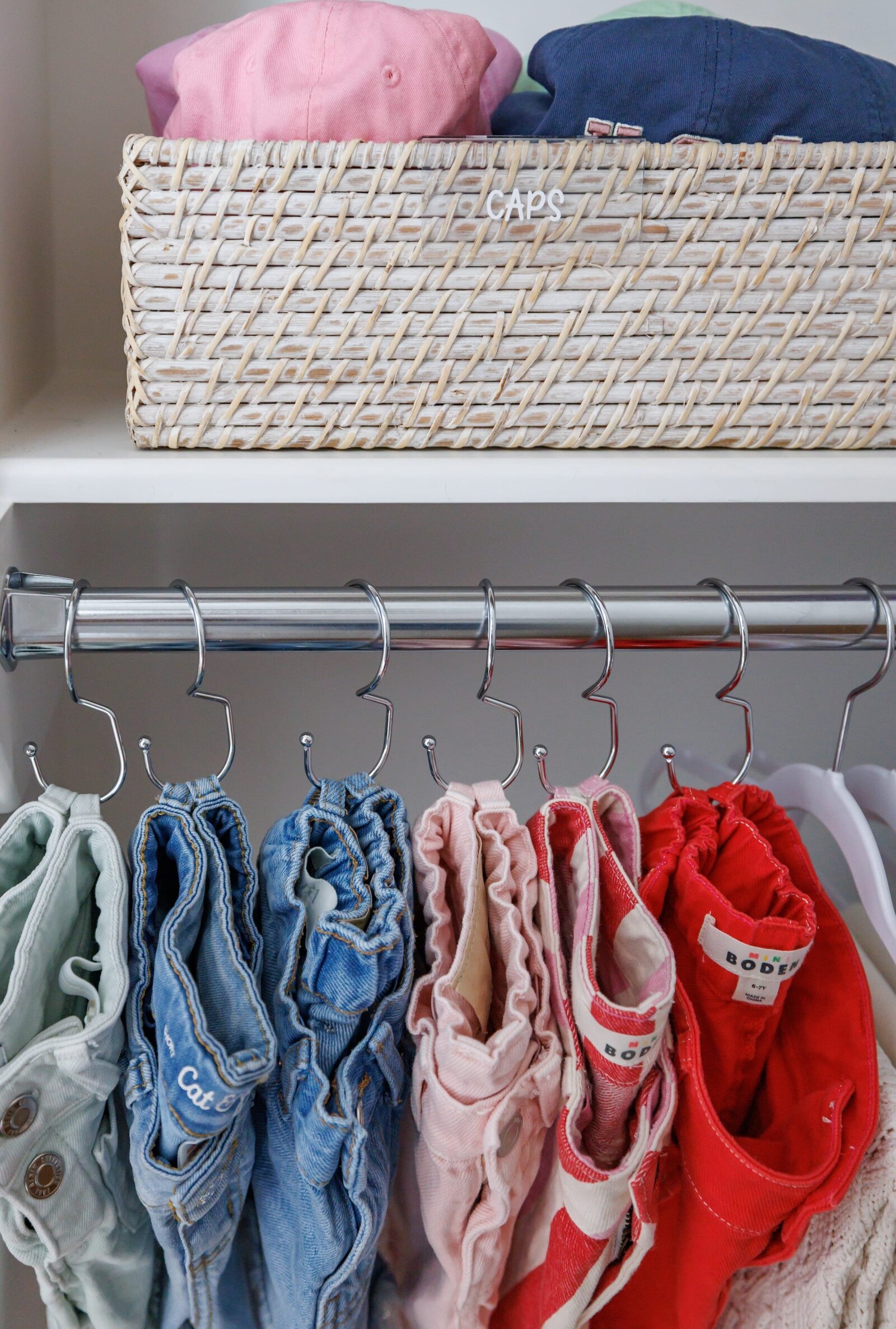 vision and hammer organization kids closet with hanging pants