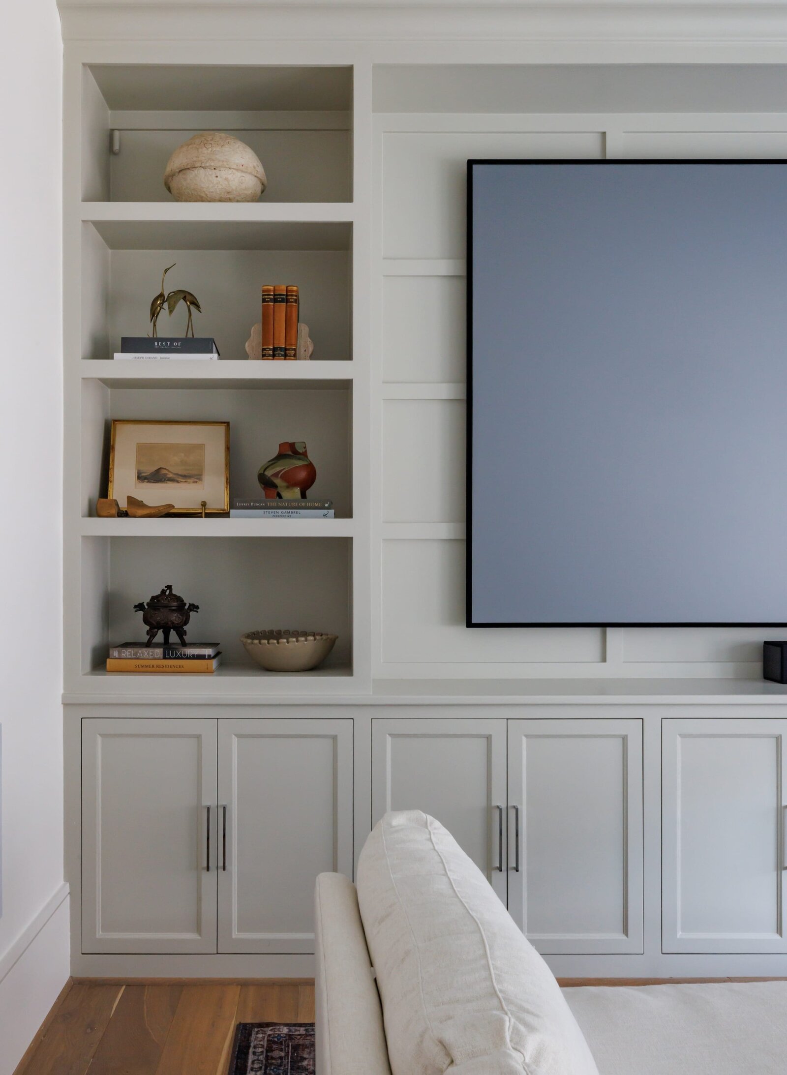 vision and hammer interior design neutral styled shelf with fold frame