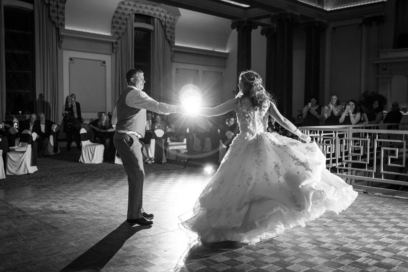Bride and father dance on wedding day at Colony Club Detroit