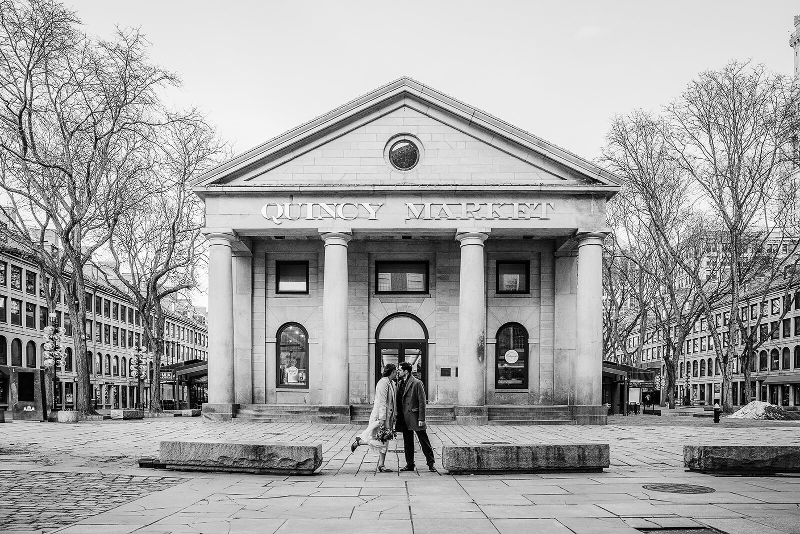 winter elopement photos at quincy market