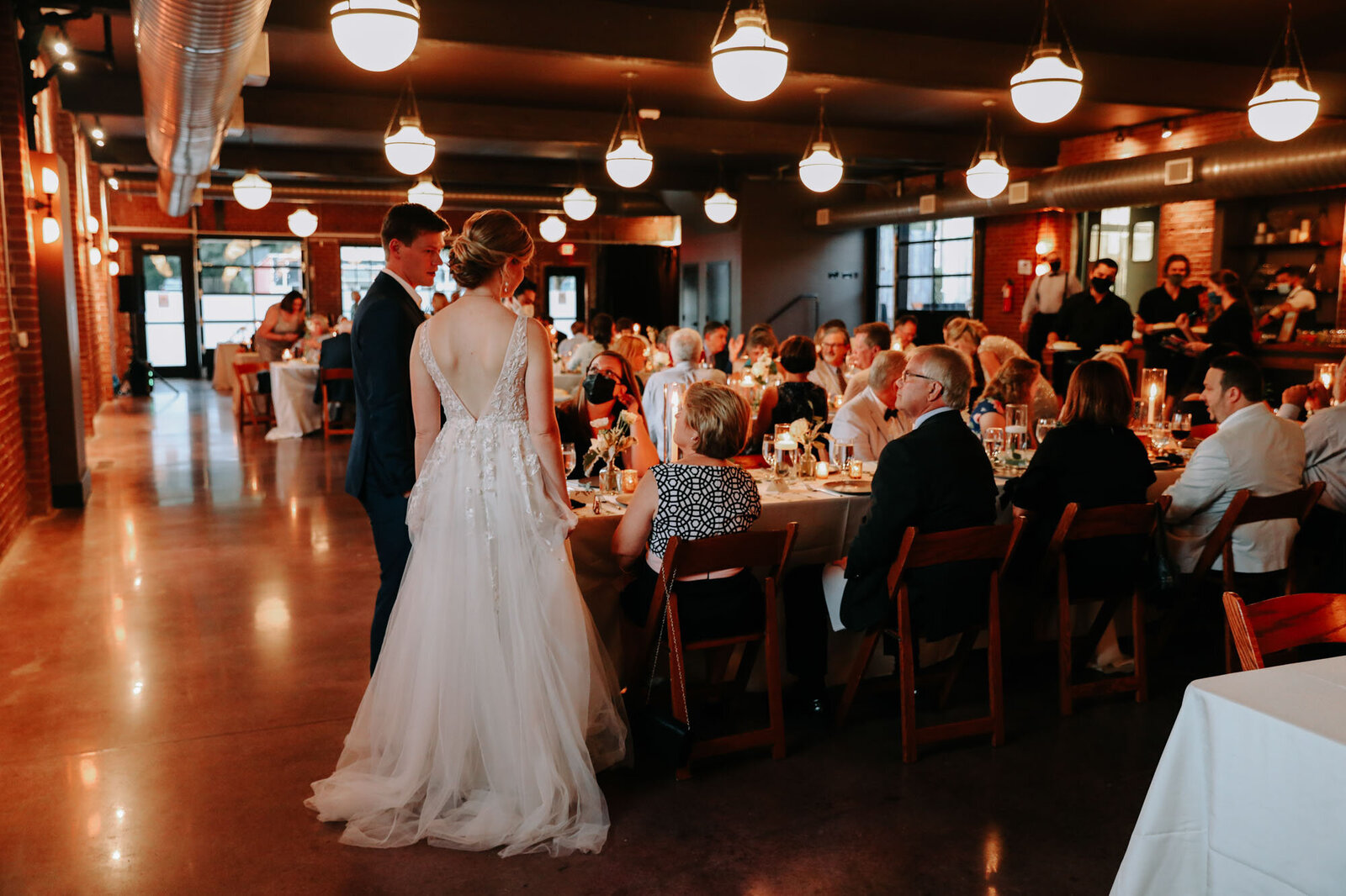 Bride and groom talking to guests at North Carolina destination wedding