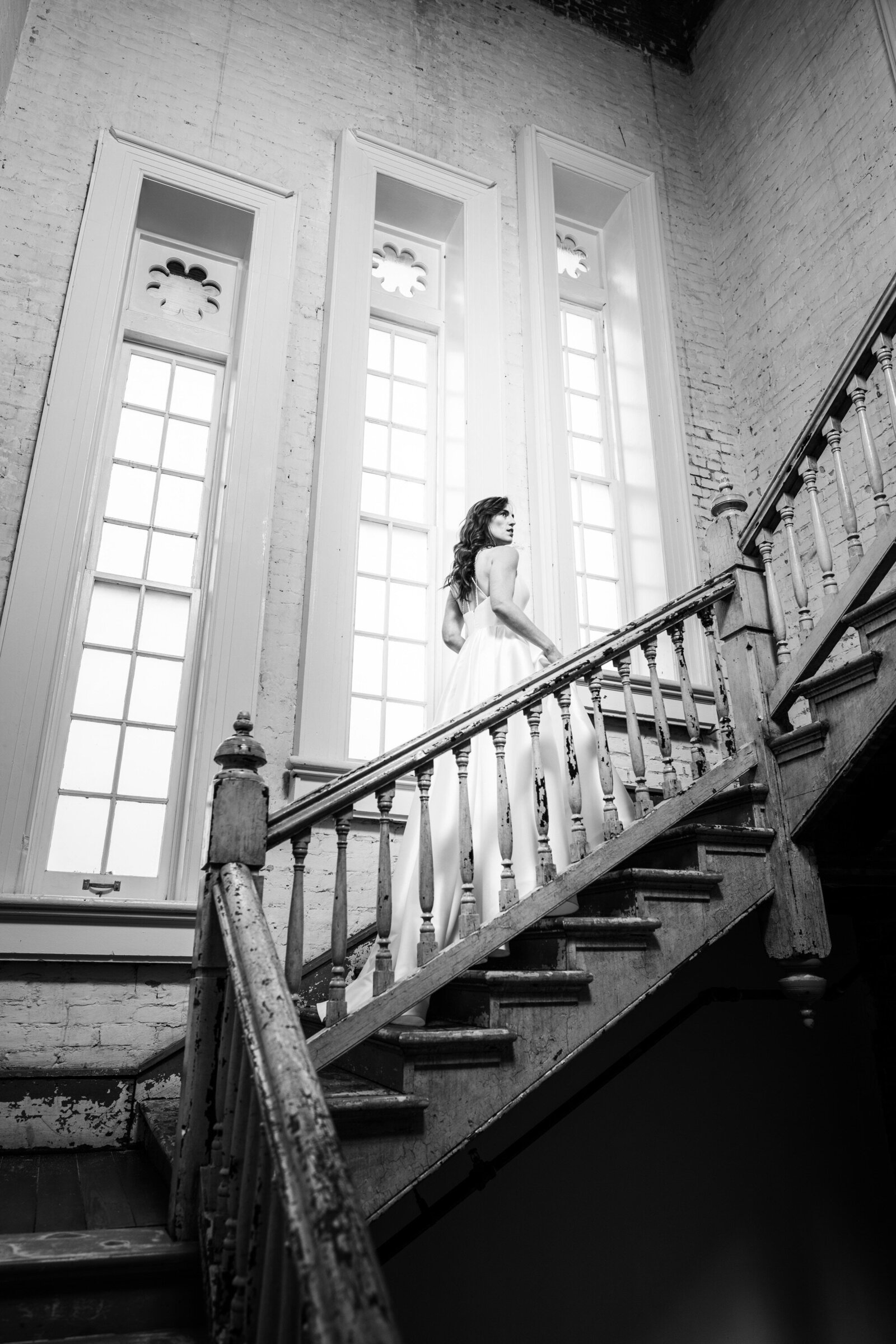 Bride on stairs at Felicity Church