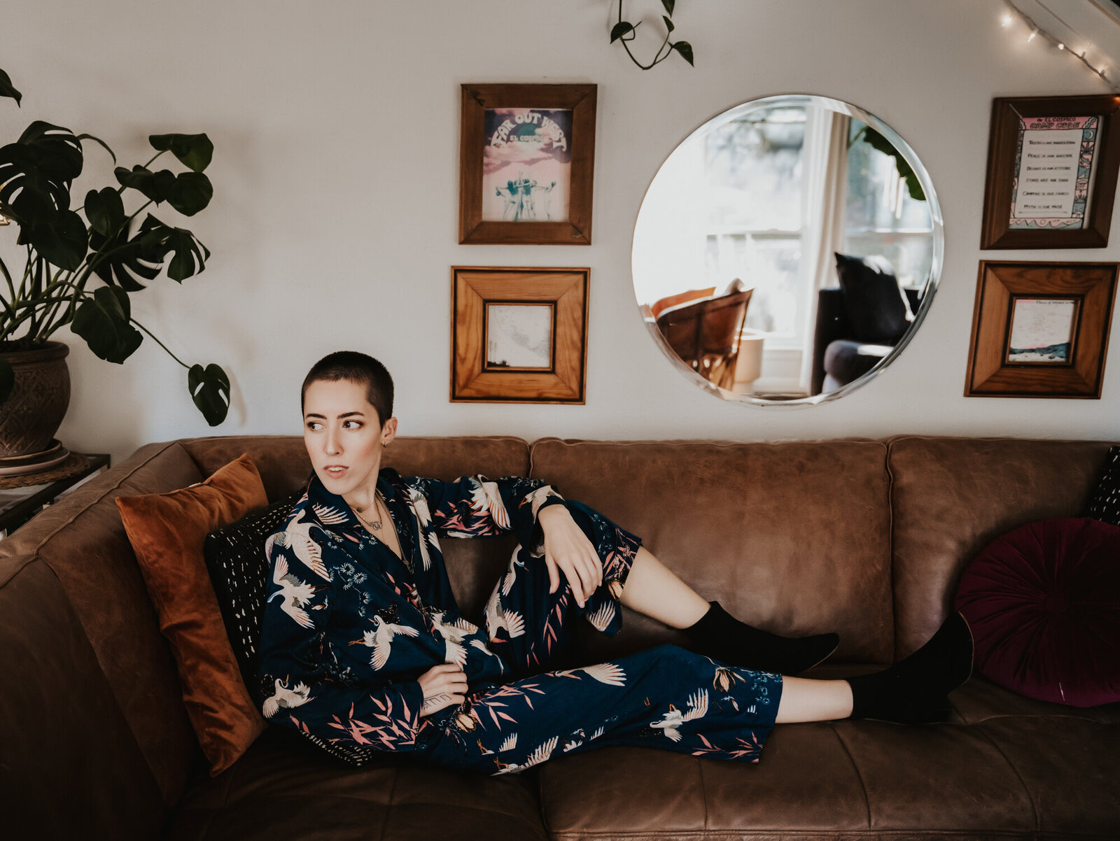 Branding Photographer, a woman reclines on the couch wearing kimono style clothing