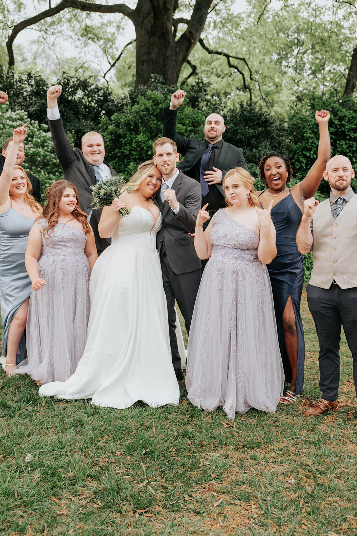 Bride and groom with their wedding party