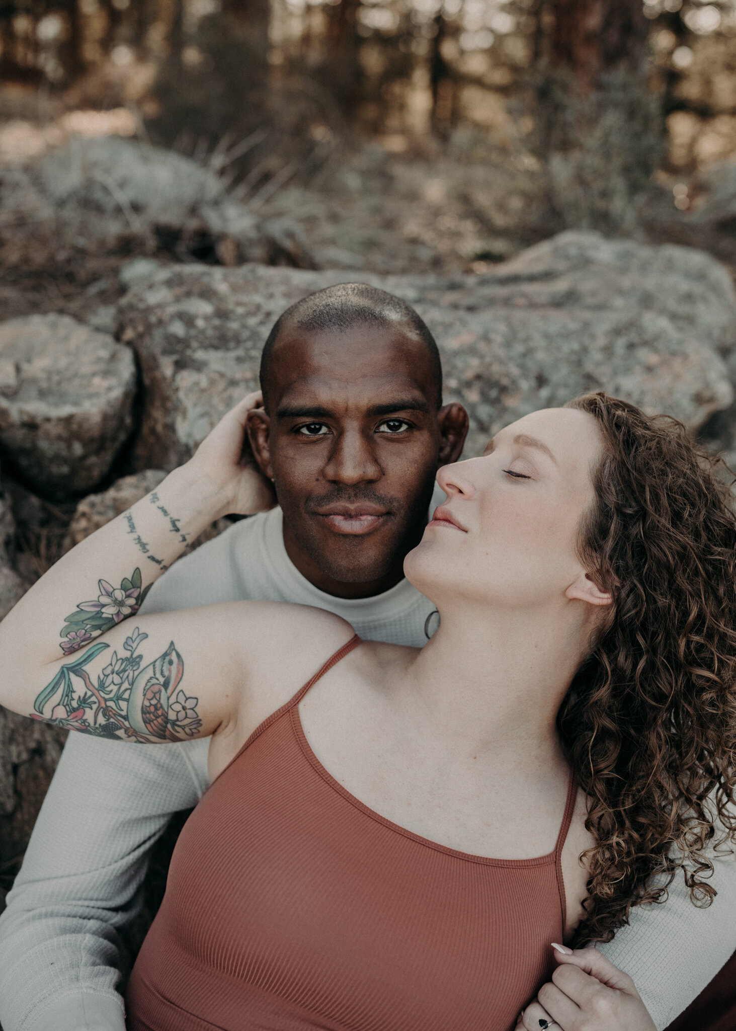Outdoor Biracial couple maternity photo