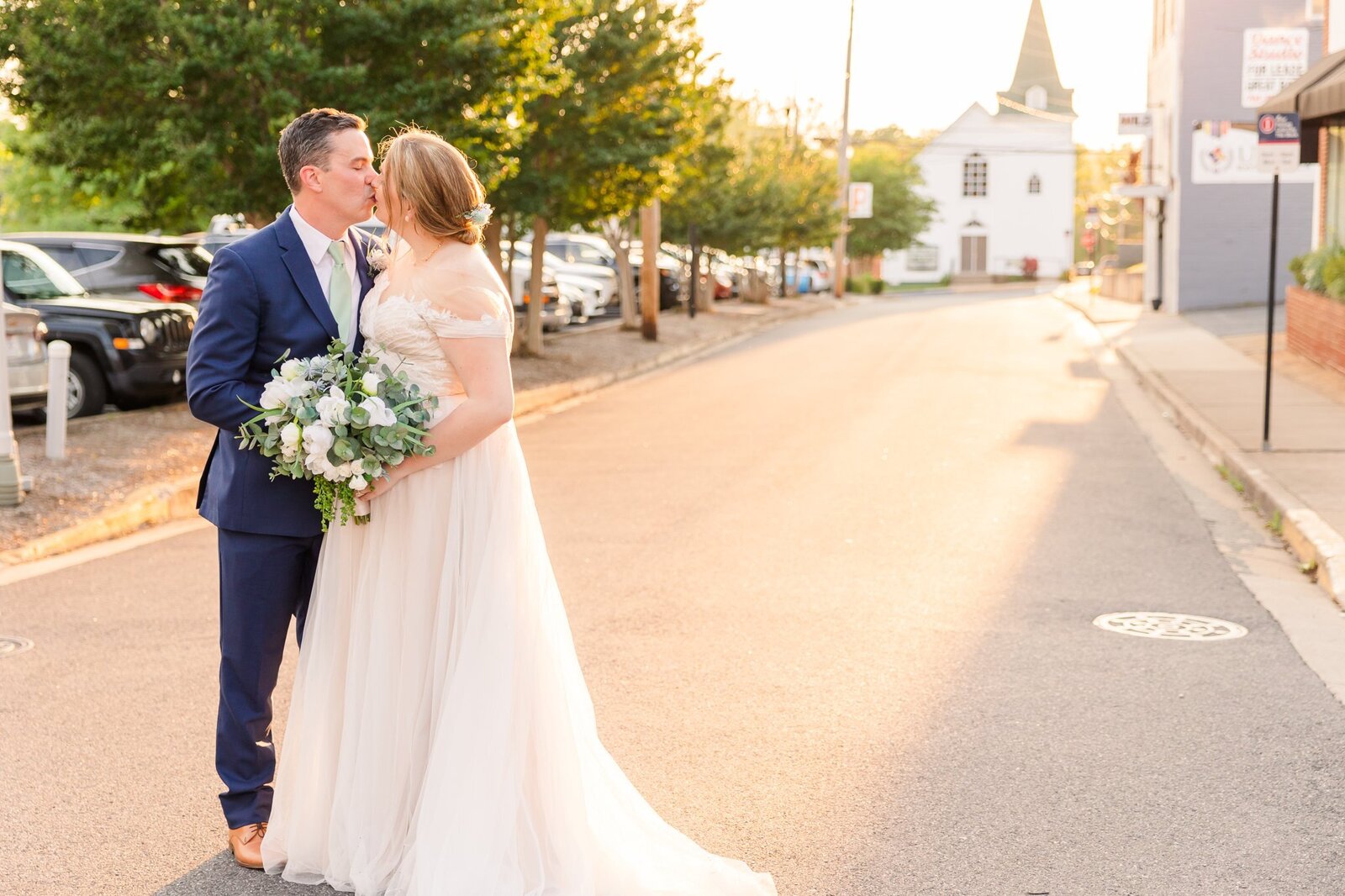 Bride and groom in downtown Culpeper