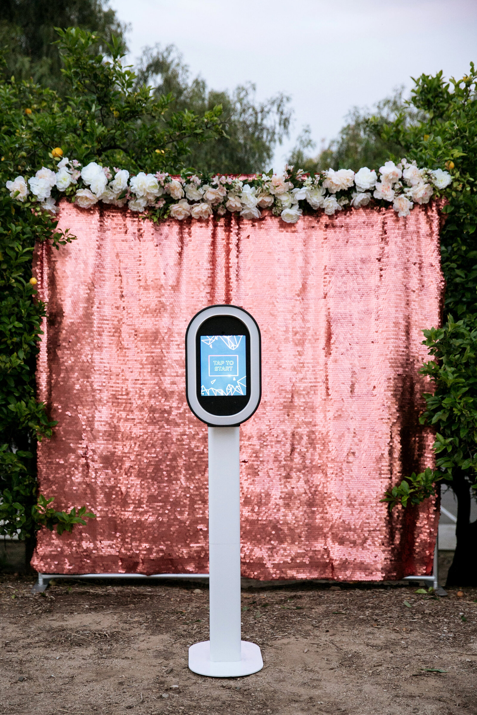 photo booth with sequins backdrop