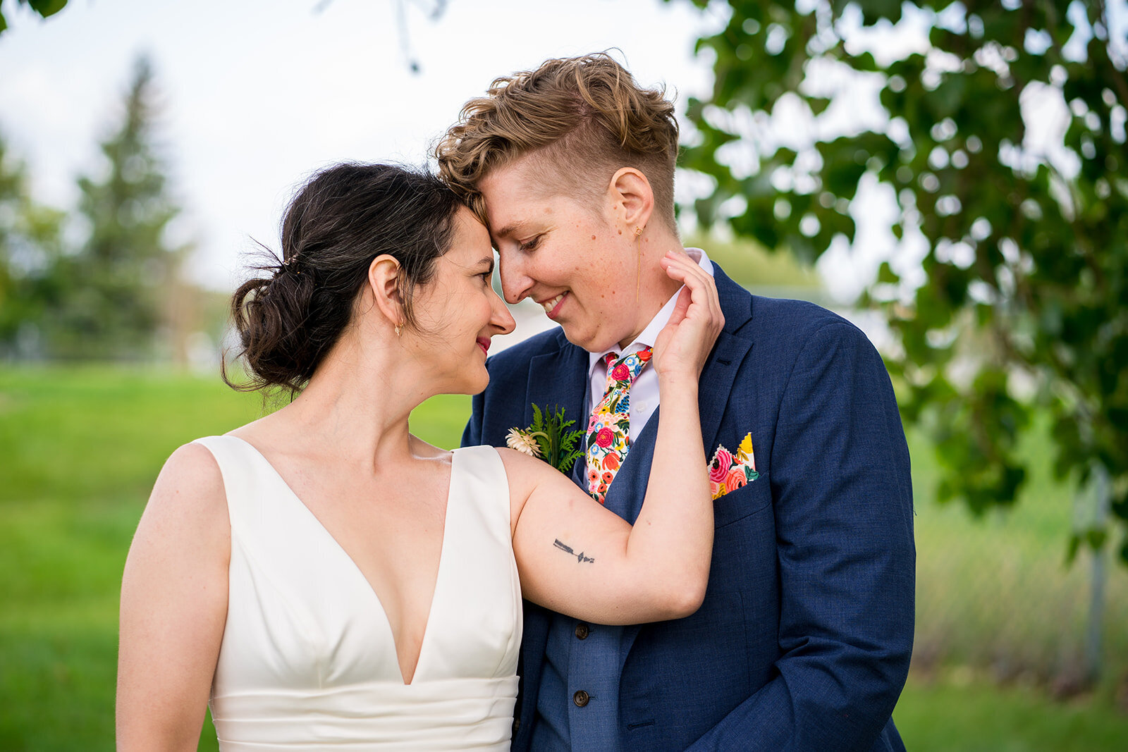 cute pose of LGBTA couple  touching foreheads