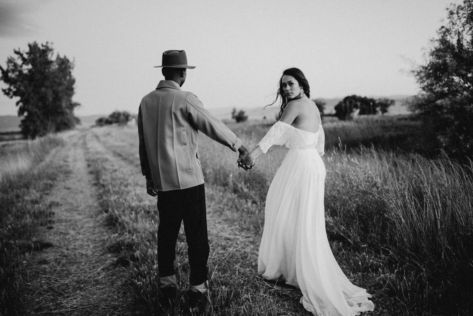 Model bride and groom, photographed in Montana for this styled wedding shoot.
