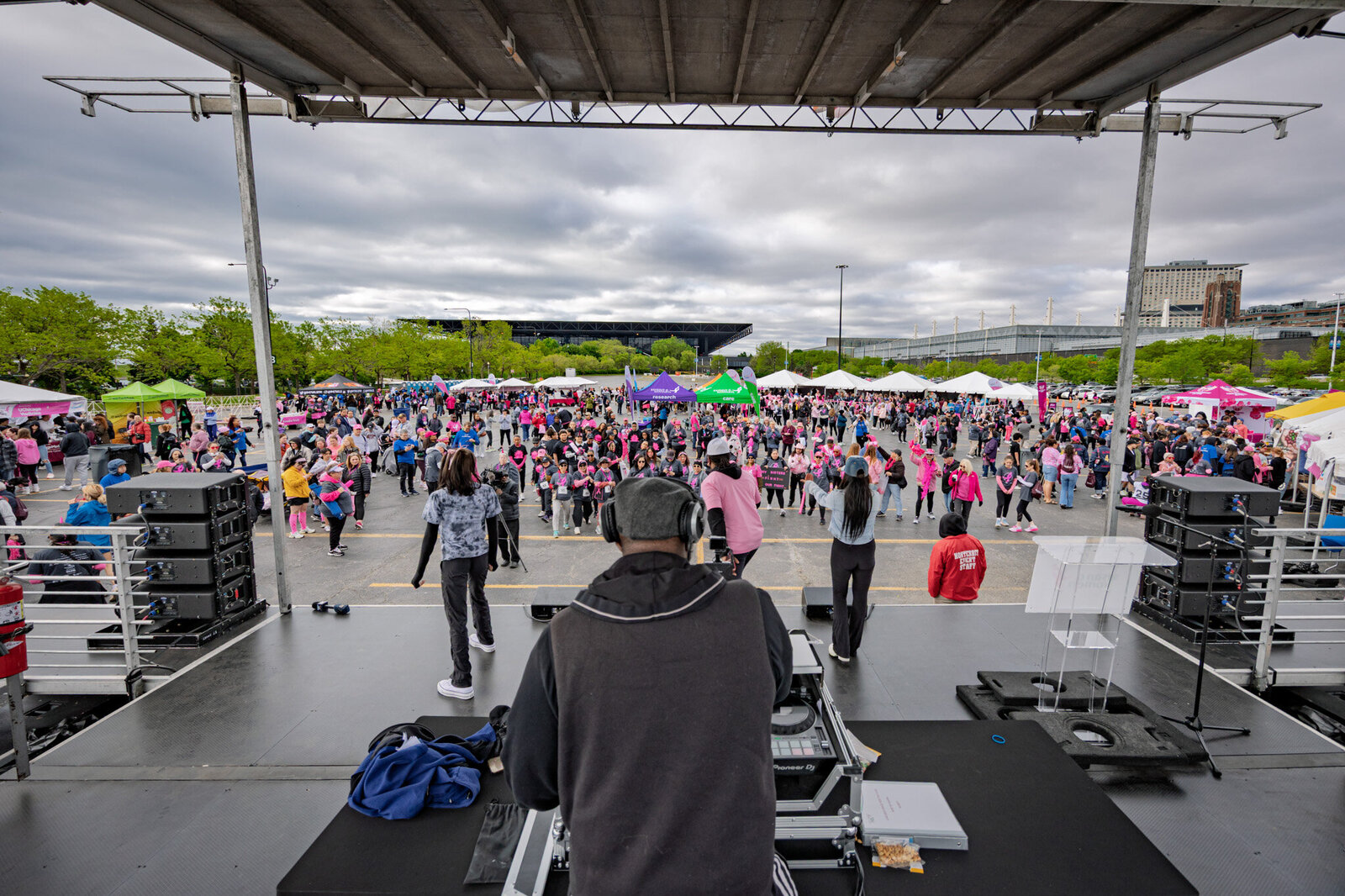 View from stage to crowd at outdoor event