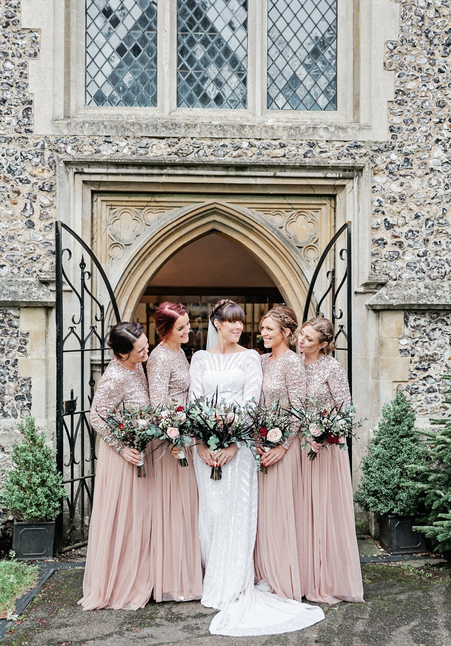 church-wedding-blush-pink-bridesmaid-dresses