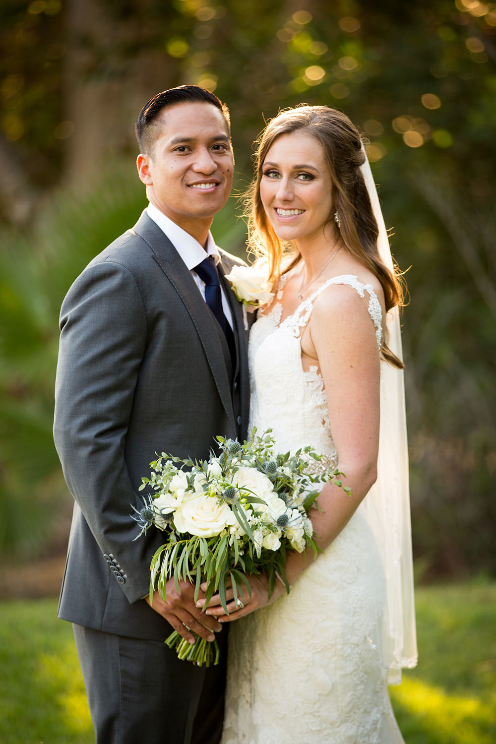 Classic wedding portrait of bride and groom